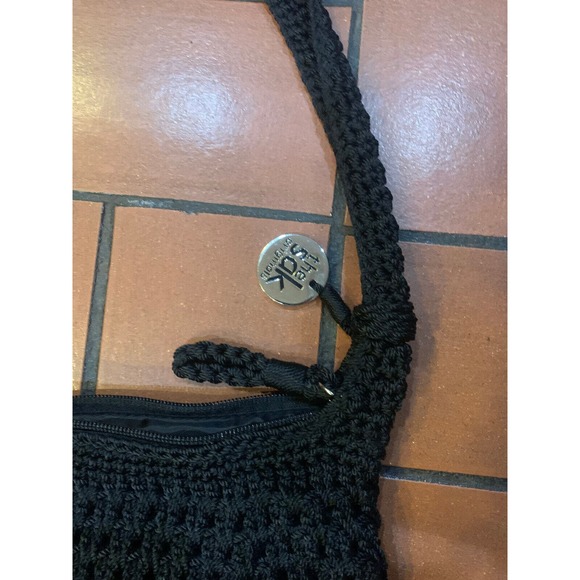 The Sak Crochet Black Handbag Crossbody Vintage Purse Shoulder Bag Zip Pockets - Picture 2 of 9